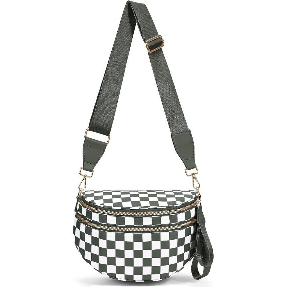 Checkered Nylon Crossbody Bag for Women Adjustable Strap Waterproof - Picture 1 of 7